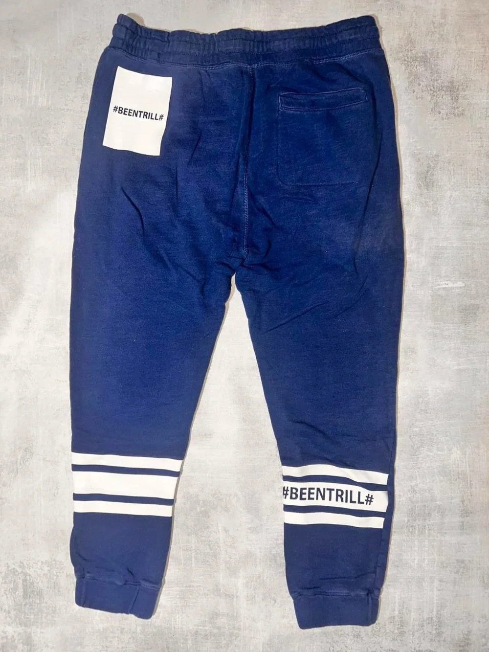 Been Trill Navy Navy Blue Jogger Pants with Hashtag Accent
